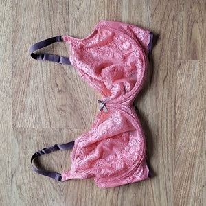 Elle Mcpherson Intimates Lacy Underwire Bra Coral & Pewter Size 14E